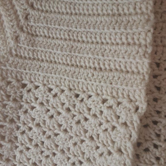 Vintage Handmade Cream Crochet Vest Shawl Sweater - Picture 6 of 10